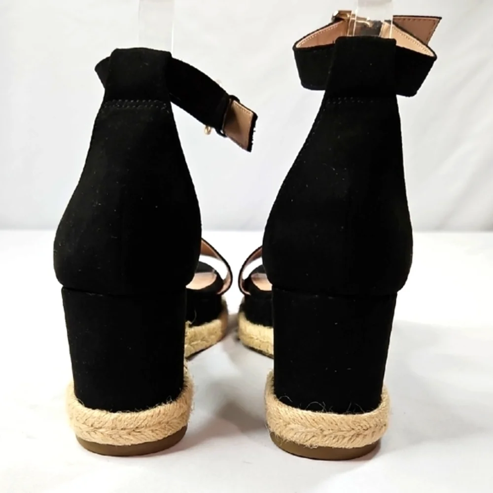 BCBGeneration Black Addie Espadrille Wedges Size 8